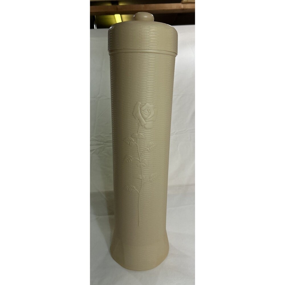 Vintage Plastic Toilet Paper Holder Canister Cream Rose Blow Mold Retro Bath